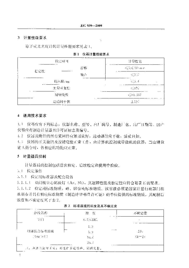 原子熒光光度計(jì)計(jì)量檢定規(guī)程JJG 939-2009